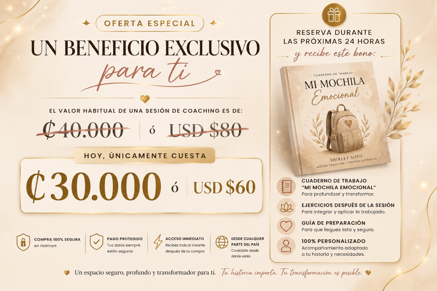 Oferta especial: un beneficio exclusivo para ti — ₡30.000 ó USD $60